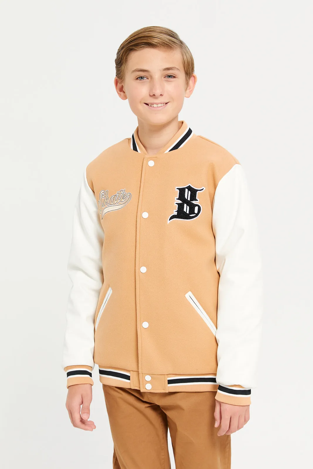 Senior Boys Beige Embellished Basketball Jacket