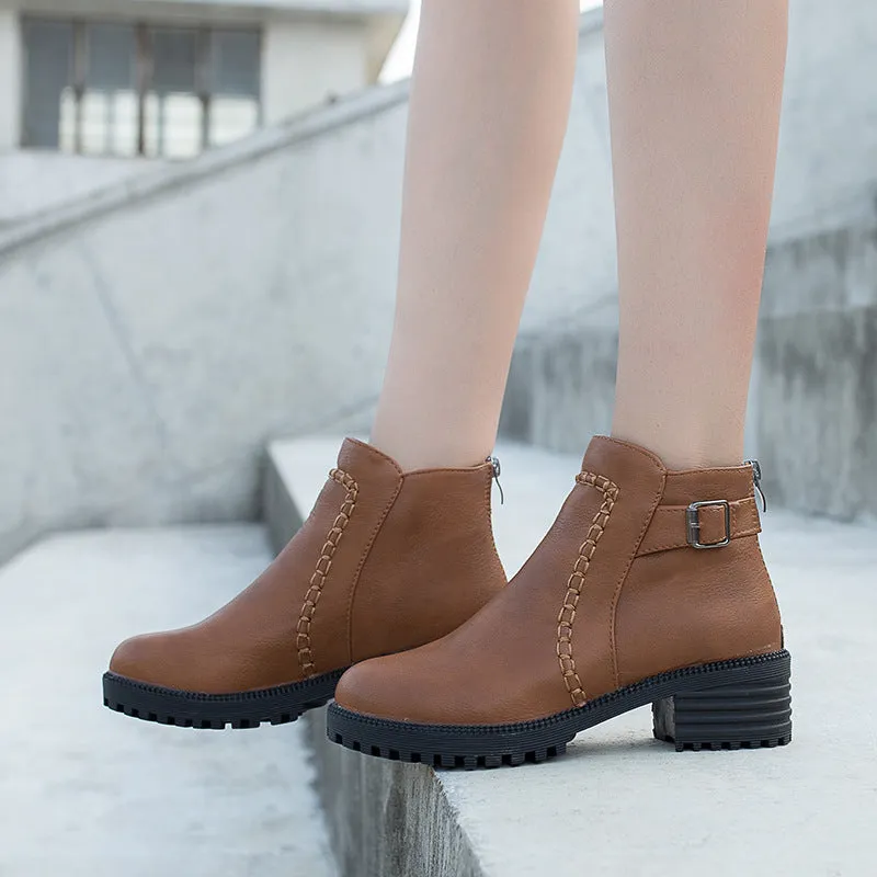 SH279 - Mid Heel Buckle Boots