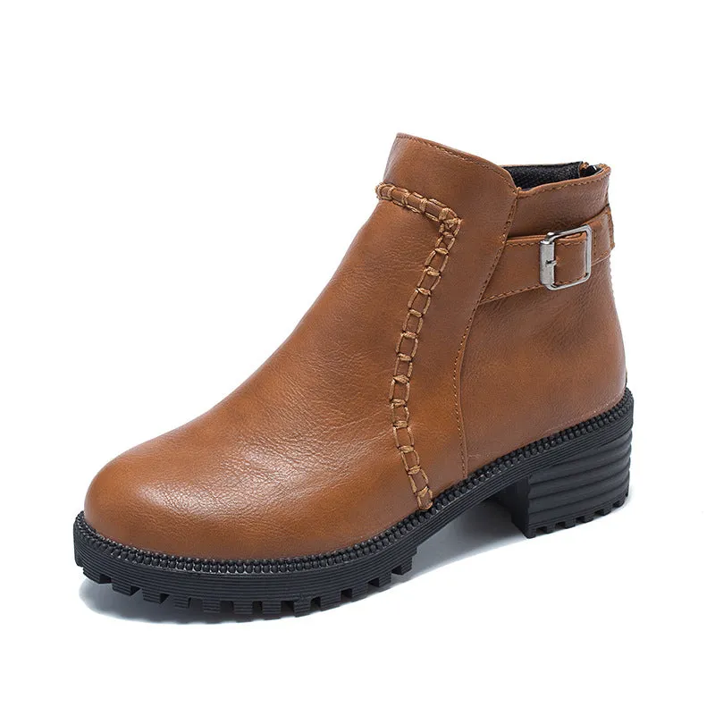 SH279 - Mid Heel Buckle Boots