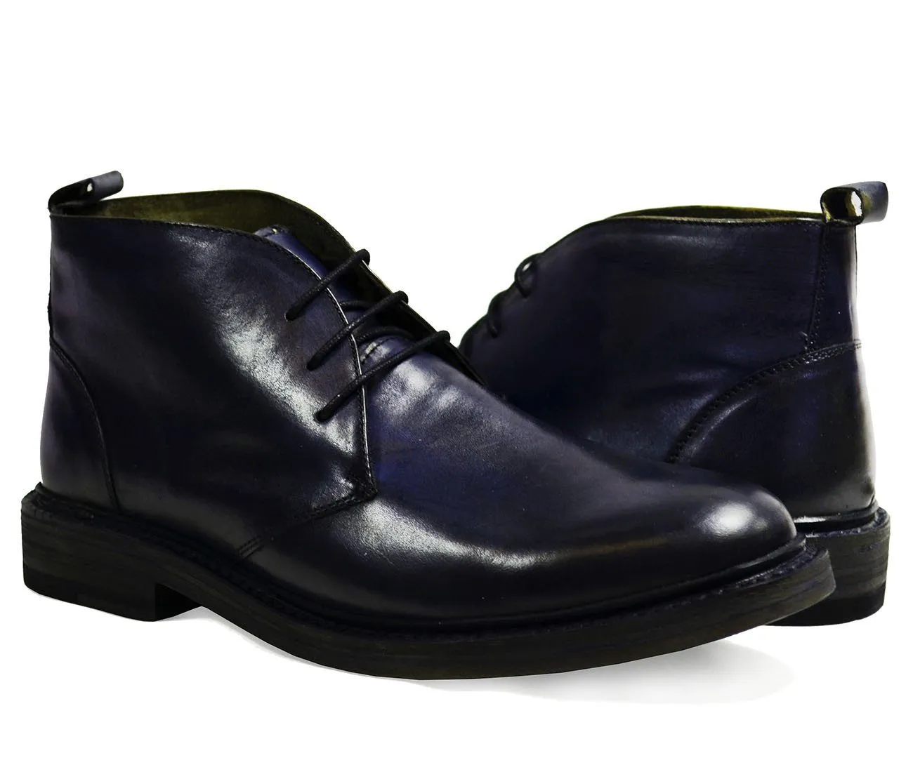 SHELTON Navy Full Leather Boots by Paul Malone