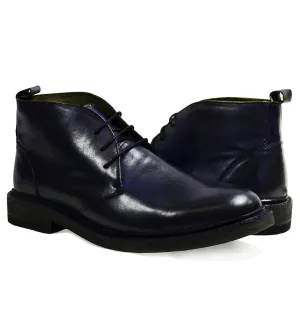 SHELTON Navy Full Leather Boots by Paul Malone