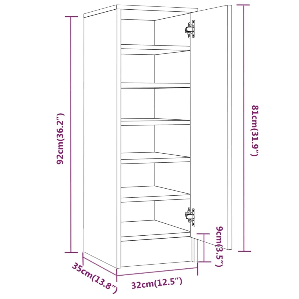 Shoe Cabinet Brown Oak 32x35x92 cm Engineered Wood