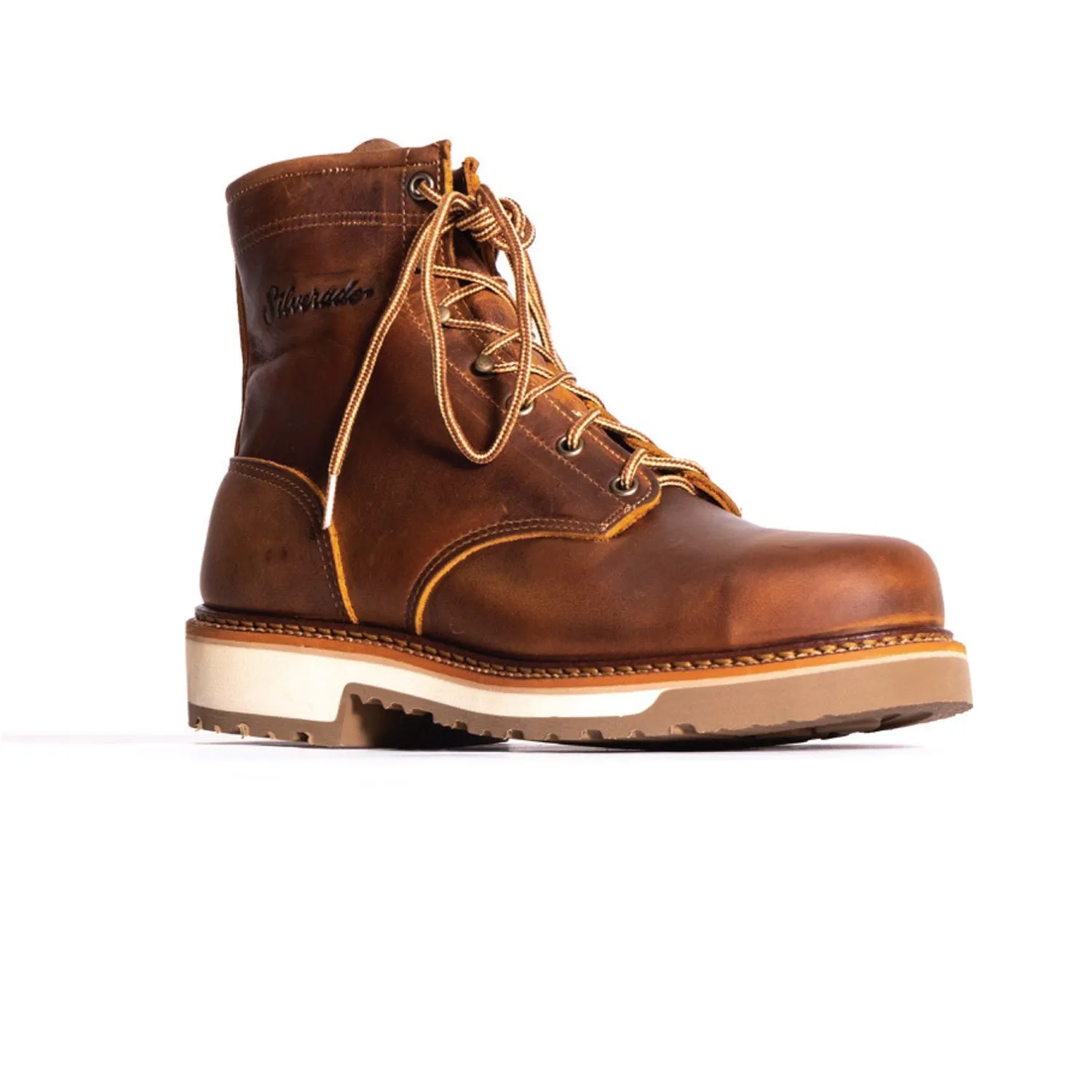 Silverado Mens 6in Lumberjack Shipyard PU Oil Tan Leather Work Boots