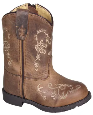 Smoky Mountain Toddler Girls Hopalong Waxed Brown Leather Cowboy Boots