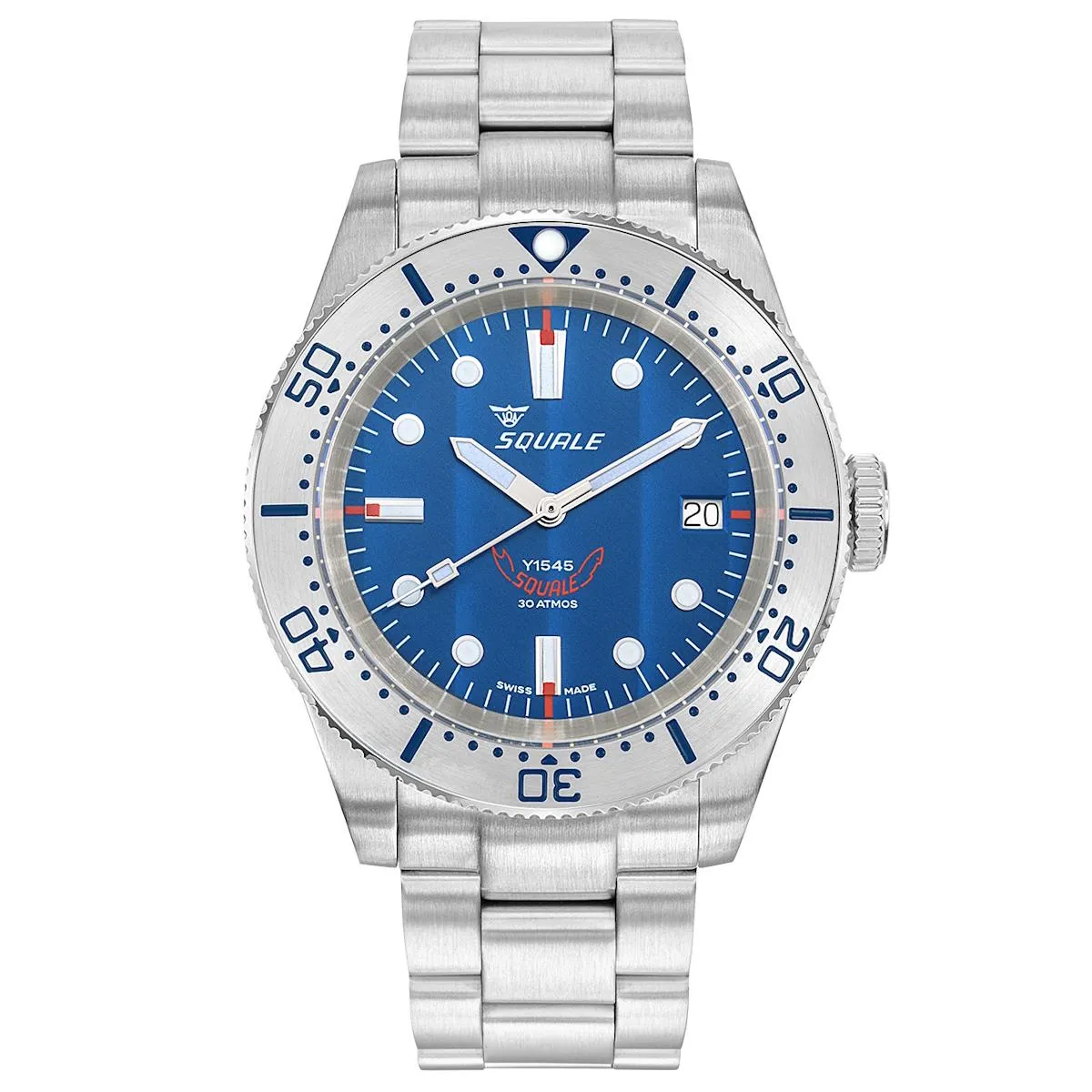 Squale 1545 Blue (Steel Bezel) on Stainless Steel Bracelet