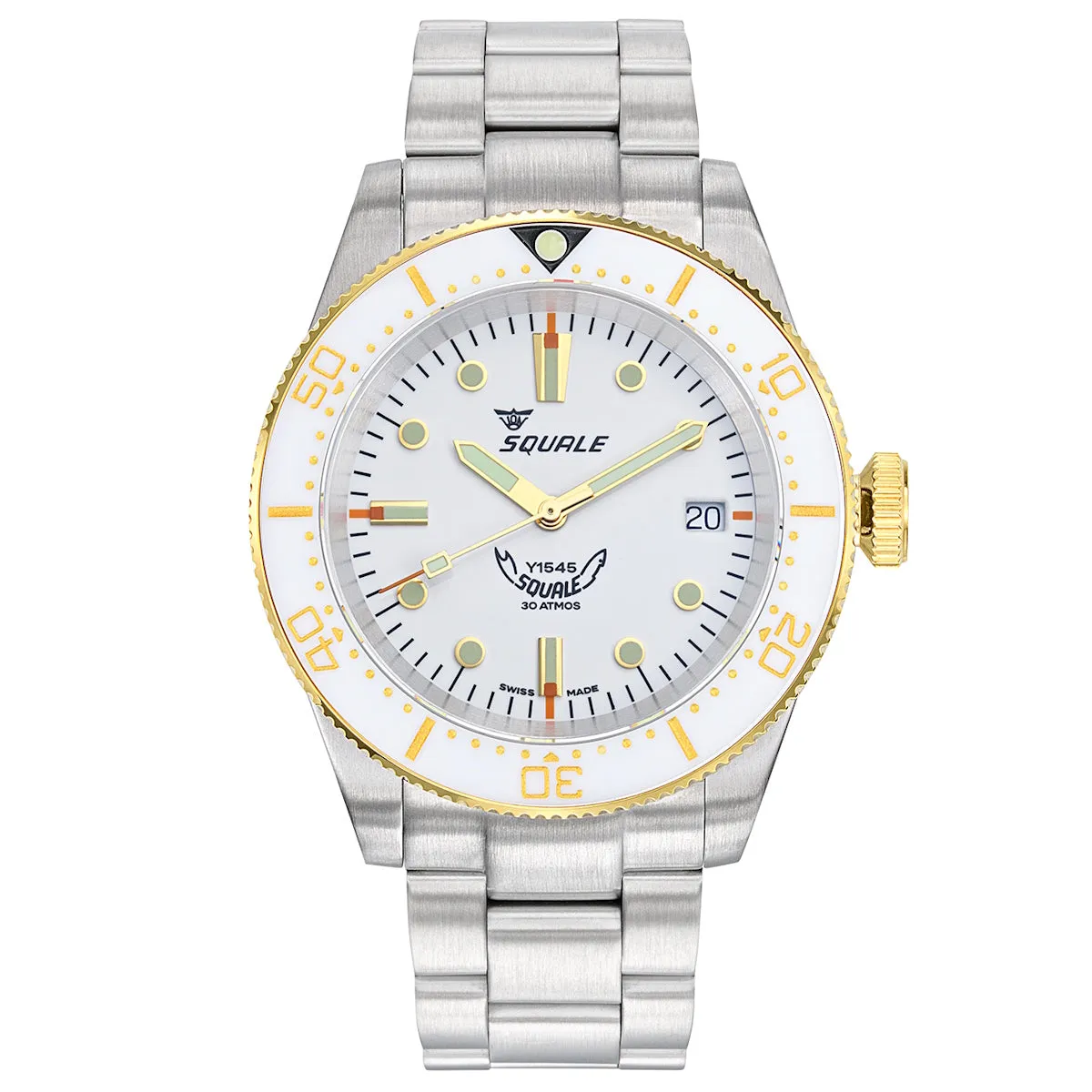 Squale 1545 White (White and Gold Bezel) on Stainless Steel Bracelet