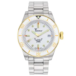 Squale 1545 White (White and Gold Bezel) on Stainless Steel Bracelet