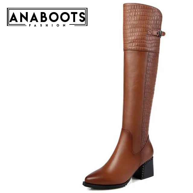 square heels zip up knee-high boots