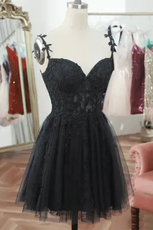 Straps Sweetheart Lace Cute Black Homecoming Dress Cocktail Dress PD541