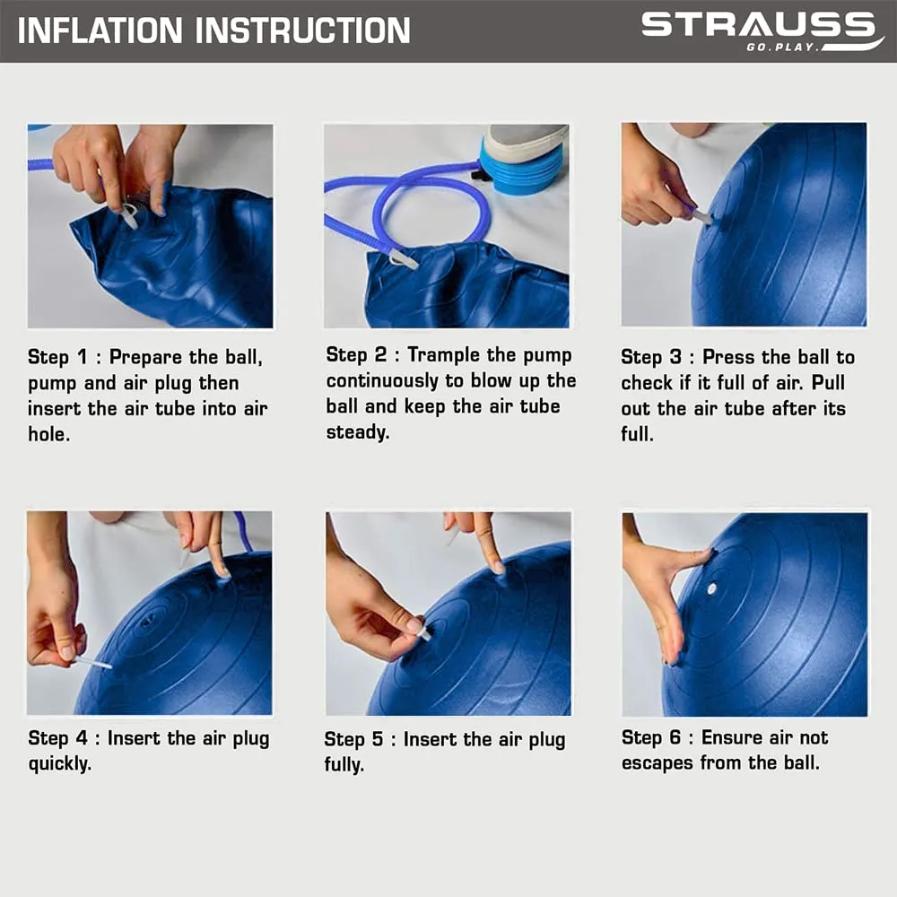 STRAUSS Anti-Burst Rubber Peanut Shape Gym Ball with Free Foot Pump | Round Shape Swiss Ball for Exercise, Workout, Yoga, Pregnancy, Birthing, Balance & Stability, 95x45 cm, (Blue)