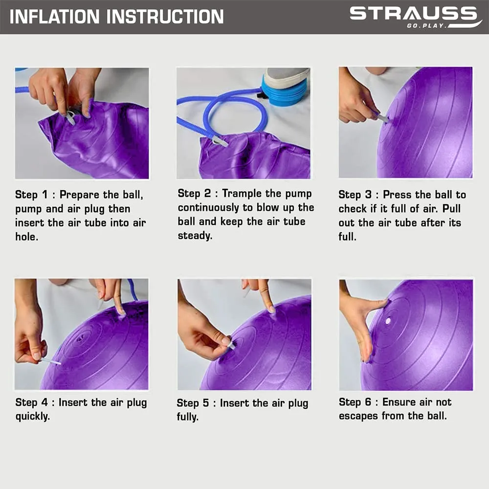 STRAUSS Rubber Anti-Burst Gym Ball, Peanut Shape, 95X45 cm, (Purple)