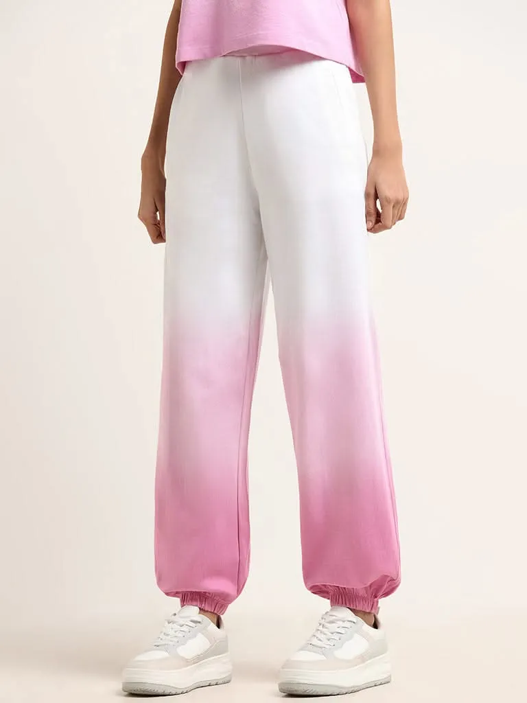 Studiofit Pink and White Ombre Cotton Track Pants