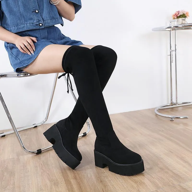 Thick-soled Suede Over-the-knee Boots