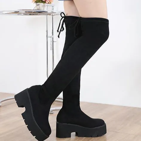 Thick-soled Suede Over-the-knee Boots