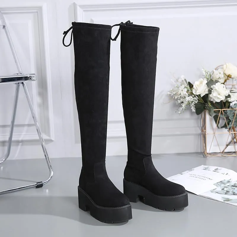 Thick-soled Suede Over-the-knee Boots