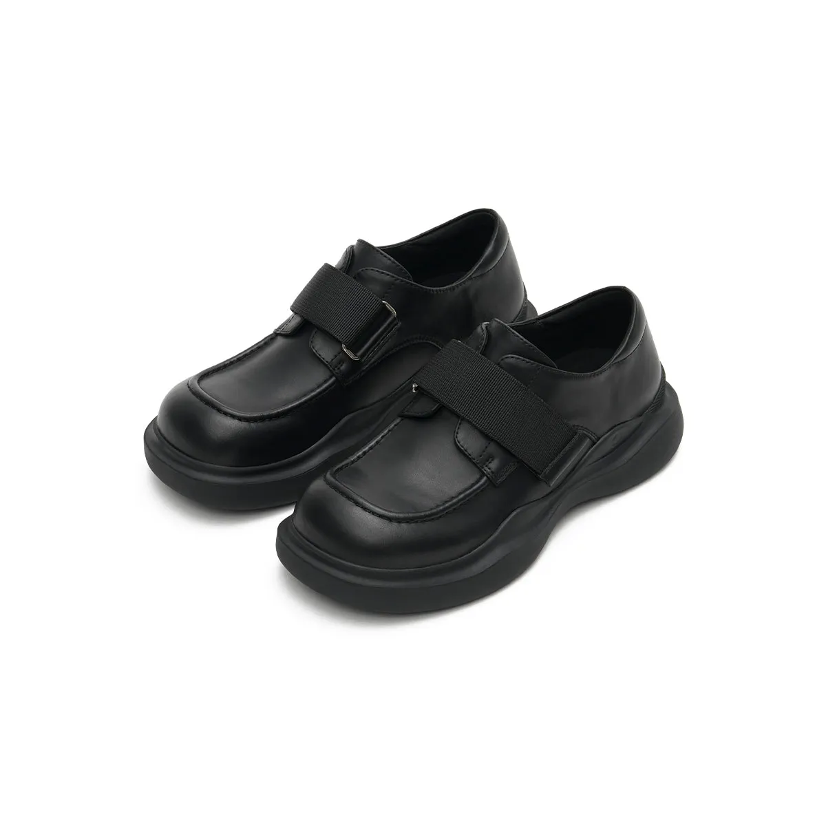 Versatile Round-Toe Velcro-Strap Platform Loafers