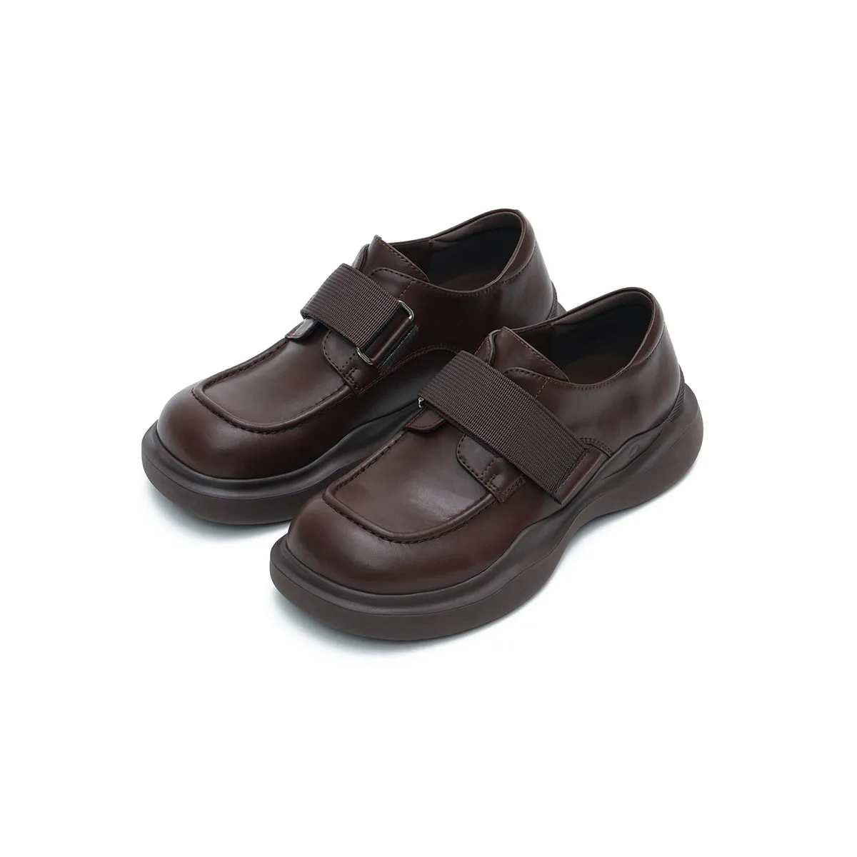 Versatile Round-Toe Velcro-Strap Platform Loafers