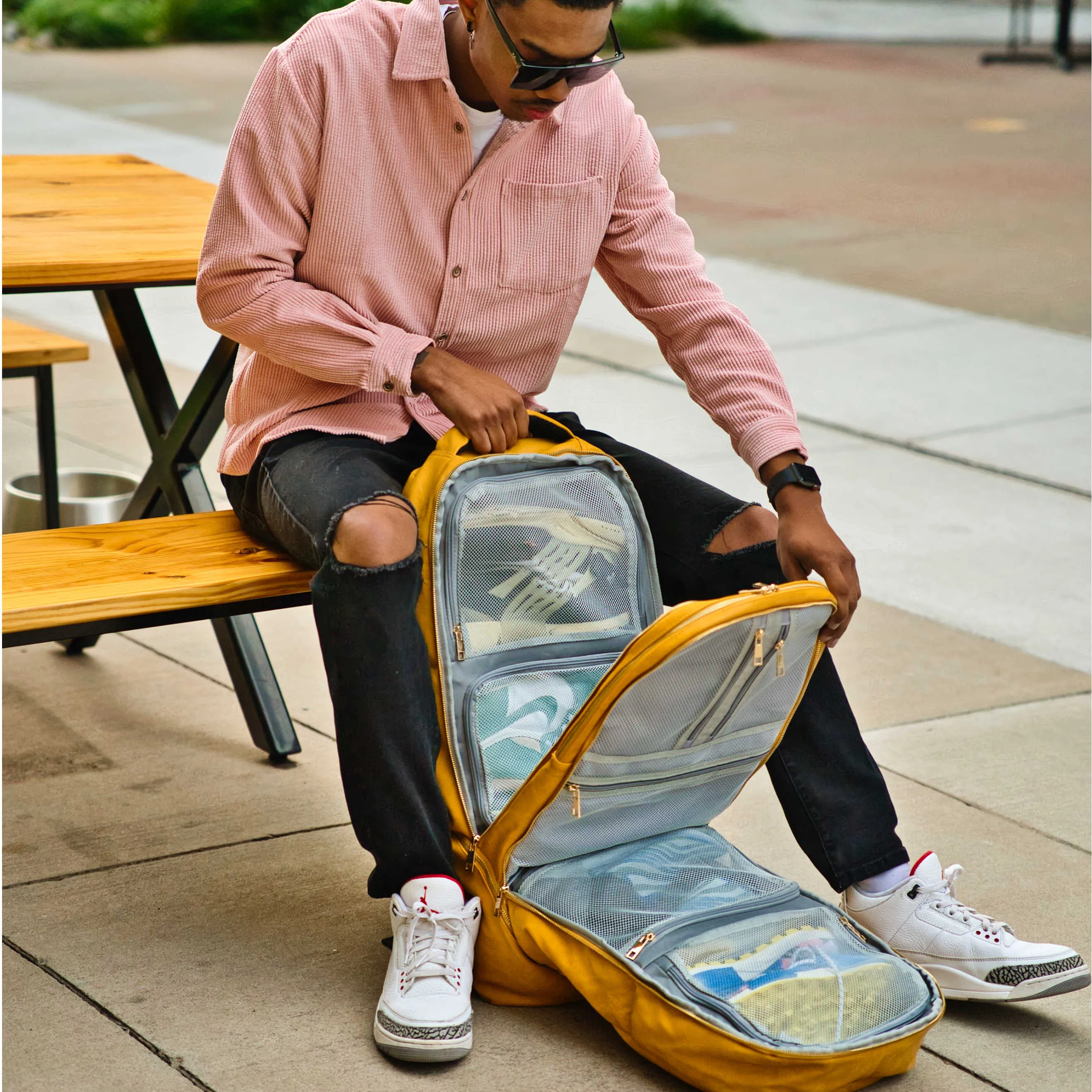 Yellow Leather Luxury Carry-On Backpack (Patented Signature Design)