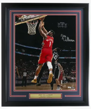 Zion Williamson Signed Framed 16x20 New Orleans Pelicans vs Spurs Photo Fanatics