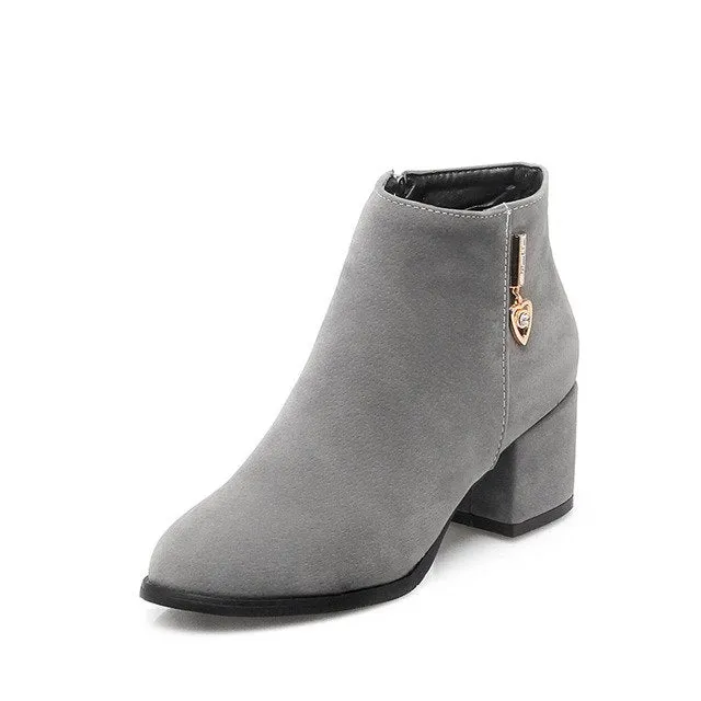 Zip up square med heels ankle boots