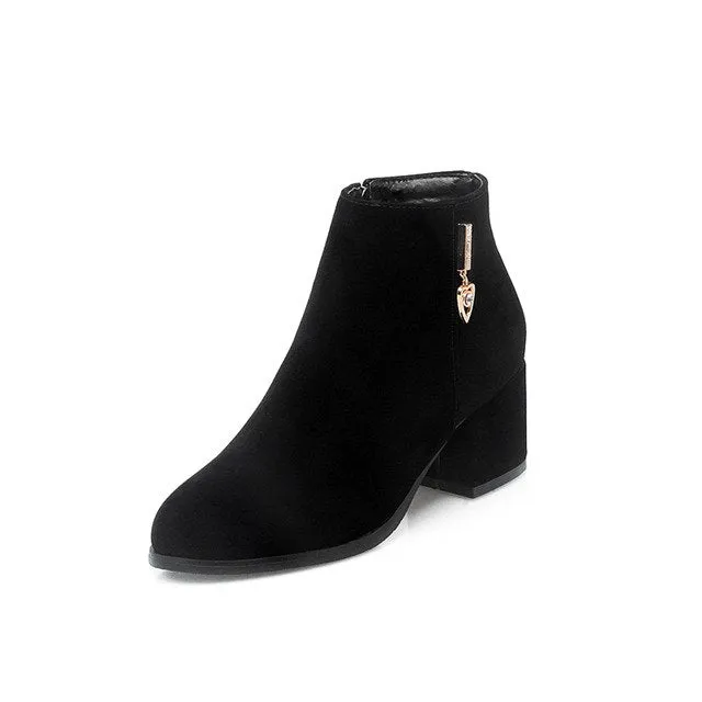 Zip up square med heels ankle boots