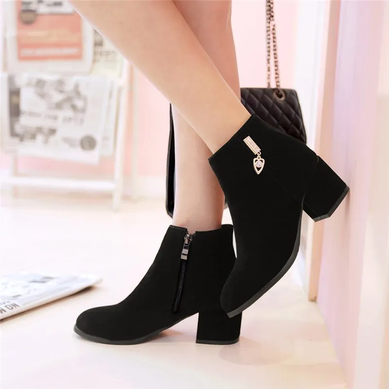 Zip up square med heels ankle boots