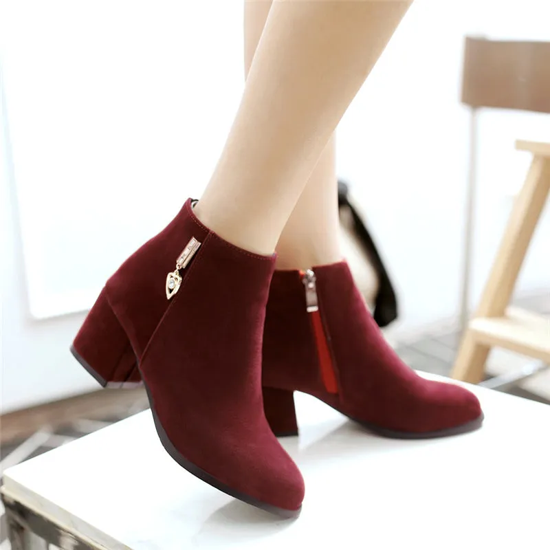 Zip up square med heels ankle boots